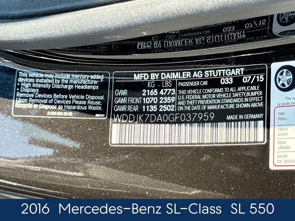 2016 Mercedes-Benz SL-Class SL 550