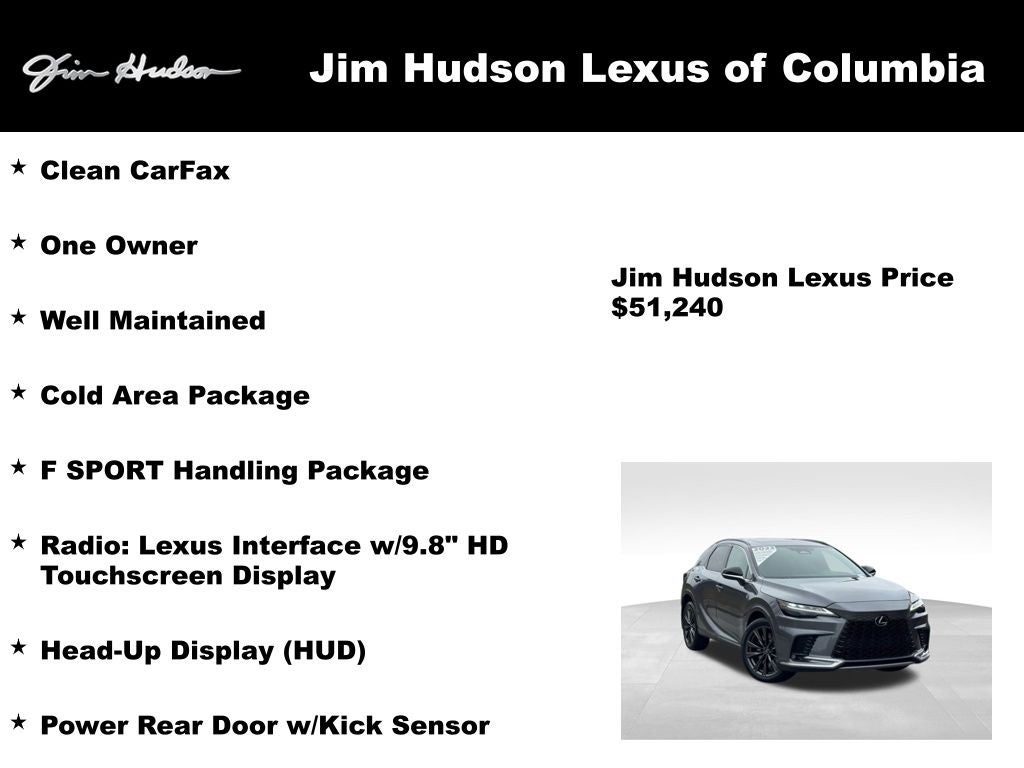 2023 Lexus RX 350 F Sport Handling Navigation L/ Certified Unlimited Mile Warranty