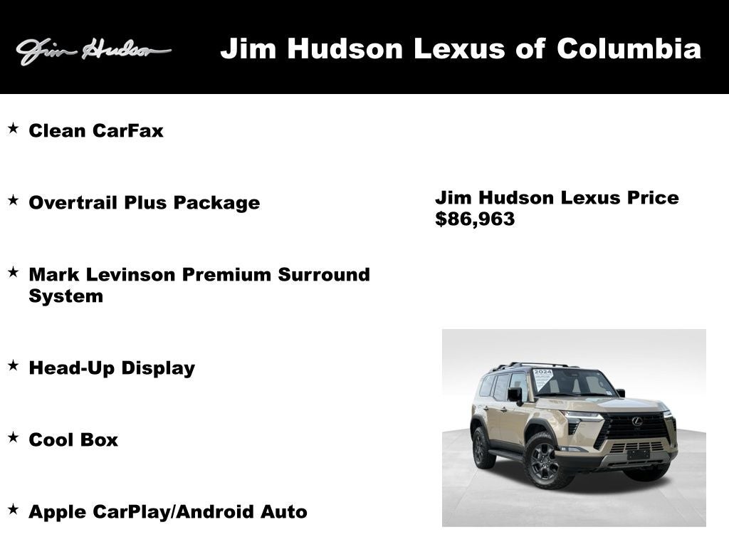 2024 Lexus GX 550 Overtrail+ Navigation L/ Certified Unlimited Mile Warranty