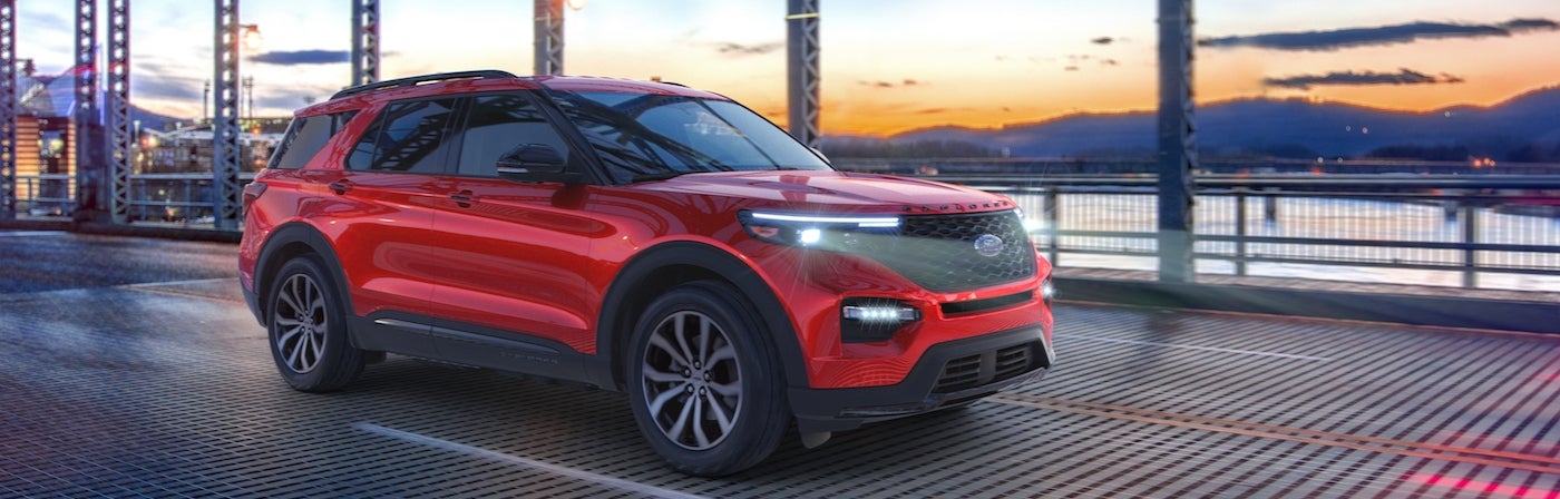 A 2020 Ford Explorer Driving Over a Bridge